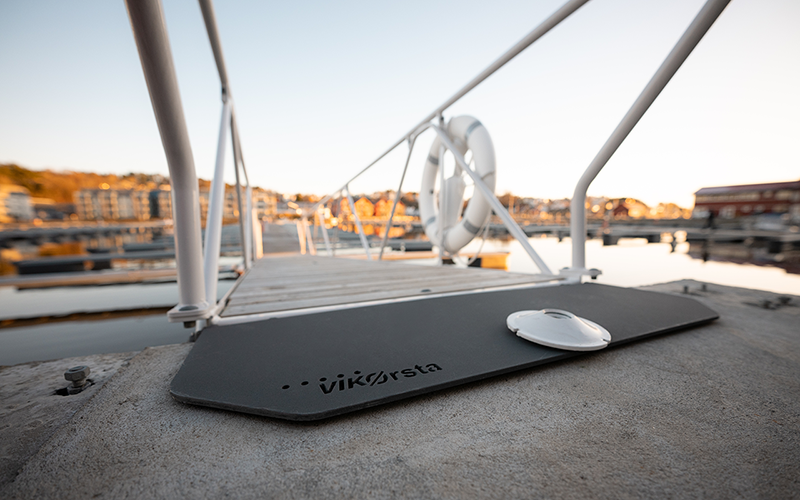 Gangway with wooden deck.